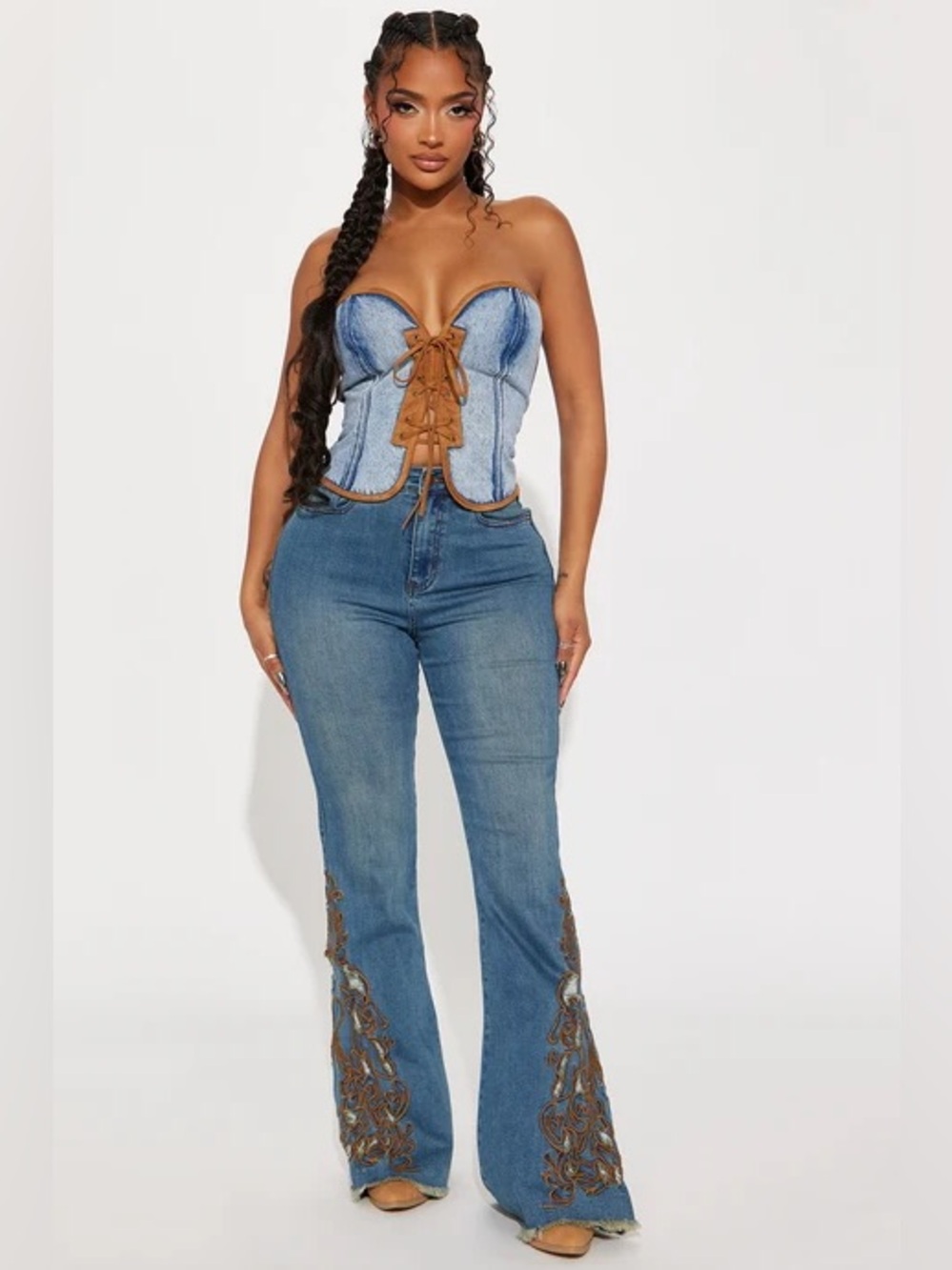 Glow up Embroidered Stretch Flare Jeans